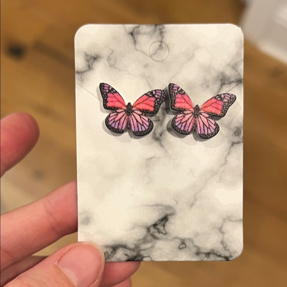 Pink‎ and Black Butterfly Earrings
